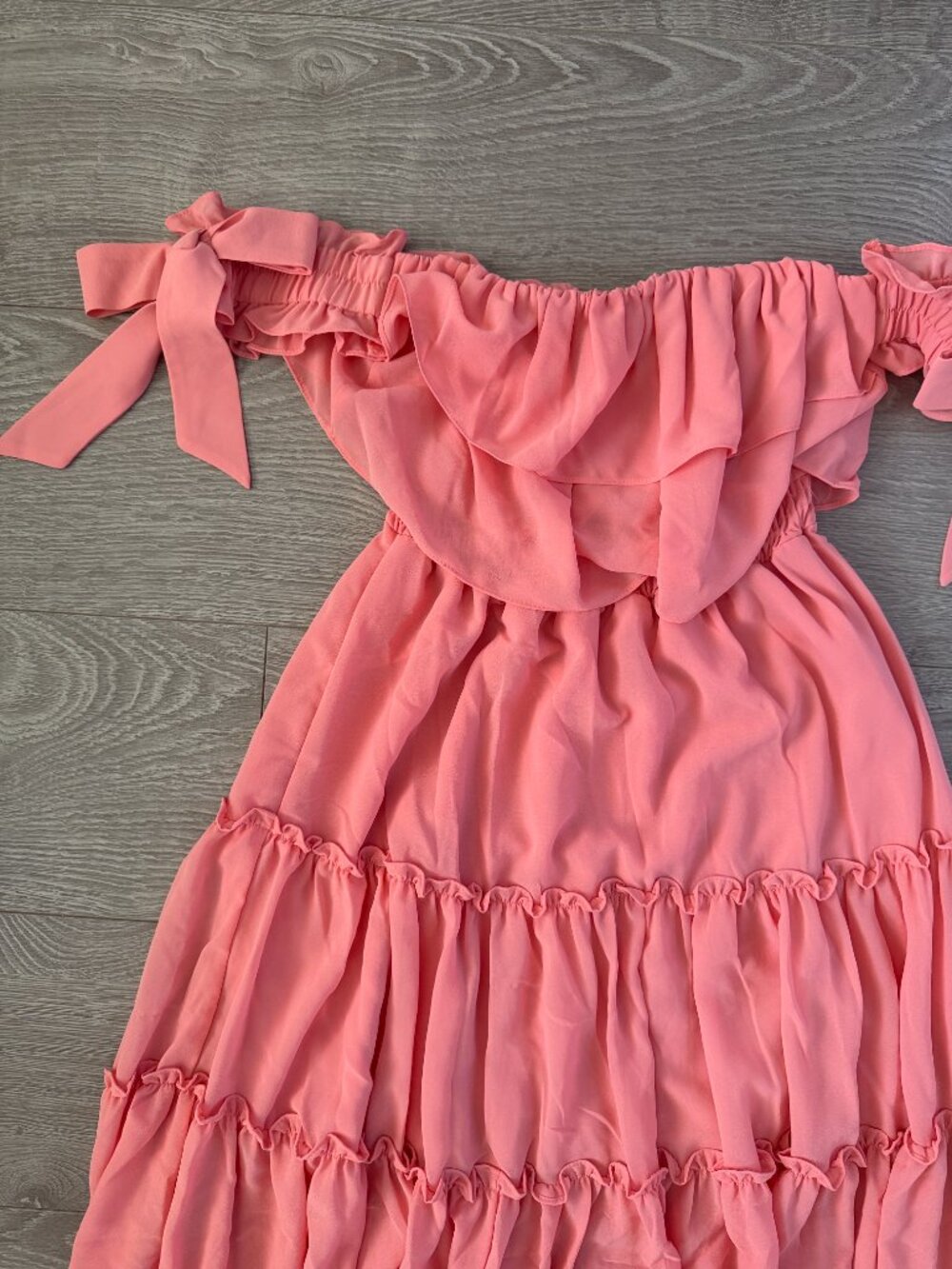 MISA Los Angeles Coral Pink Off Shoulder Tiered Ruffle Maxi Dress XS - Picture 2 of 9